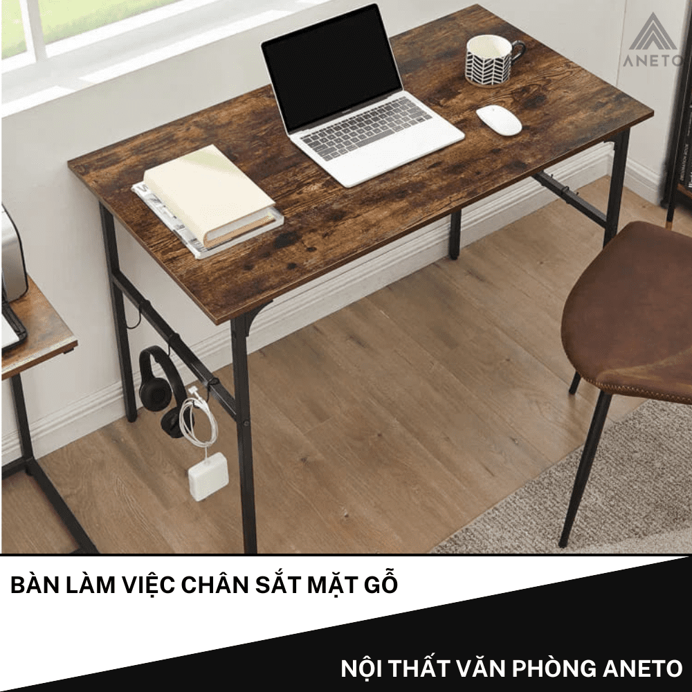 Bàn làm việc chân sắt mặt gỗ