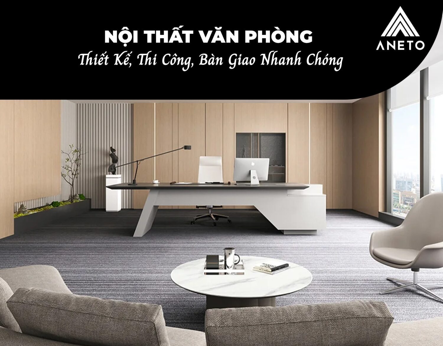 Bàn Giám Đốc 3m6 Phong Cách Hiện Đại PD35644 Nội Thất Văn Phòng ANETO