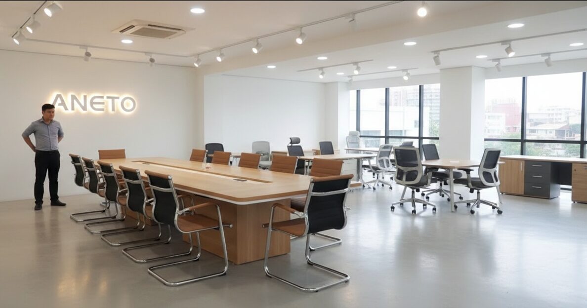 Ghế xoay da chân xoay - Điểm nhấn sang trọng cho văn phòng hiện đại tại dự án Terra An Hưng