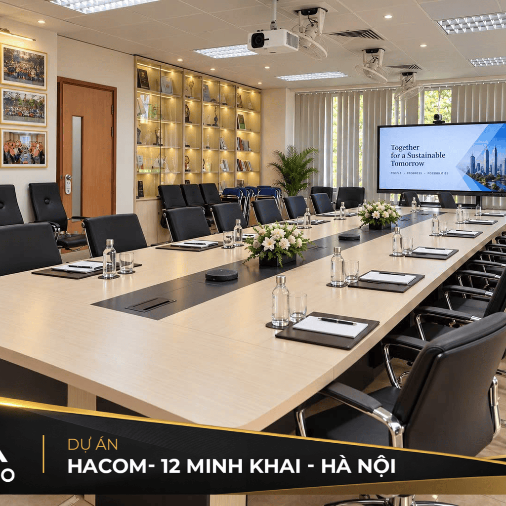Bàn họp hiện đại tại Dự án HACOM – 12 Minh Khai, Hà Nội Bàn họp hiện đại tại Dự án HACOM – 12 Minh Khai, Hà Nội