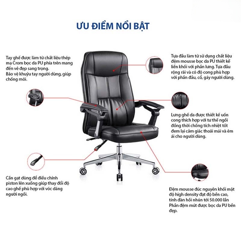 Thiết kế lưng ghế rộng rãi, ôm lưng người ngồi