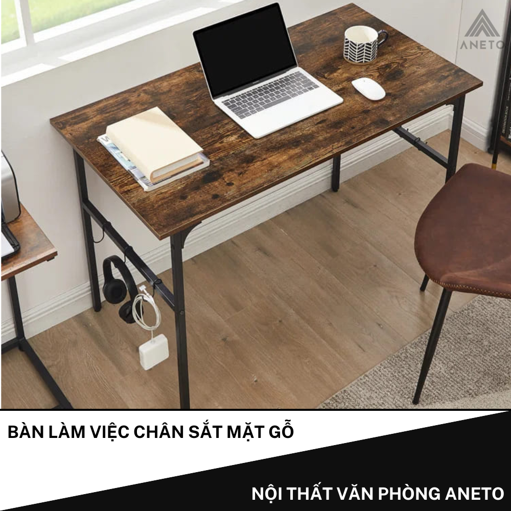 Bàn làm việc chân sắt mặt gỗ