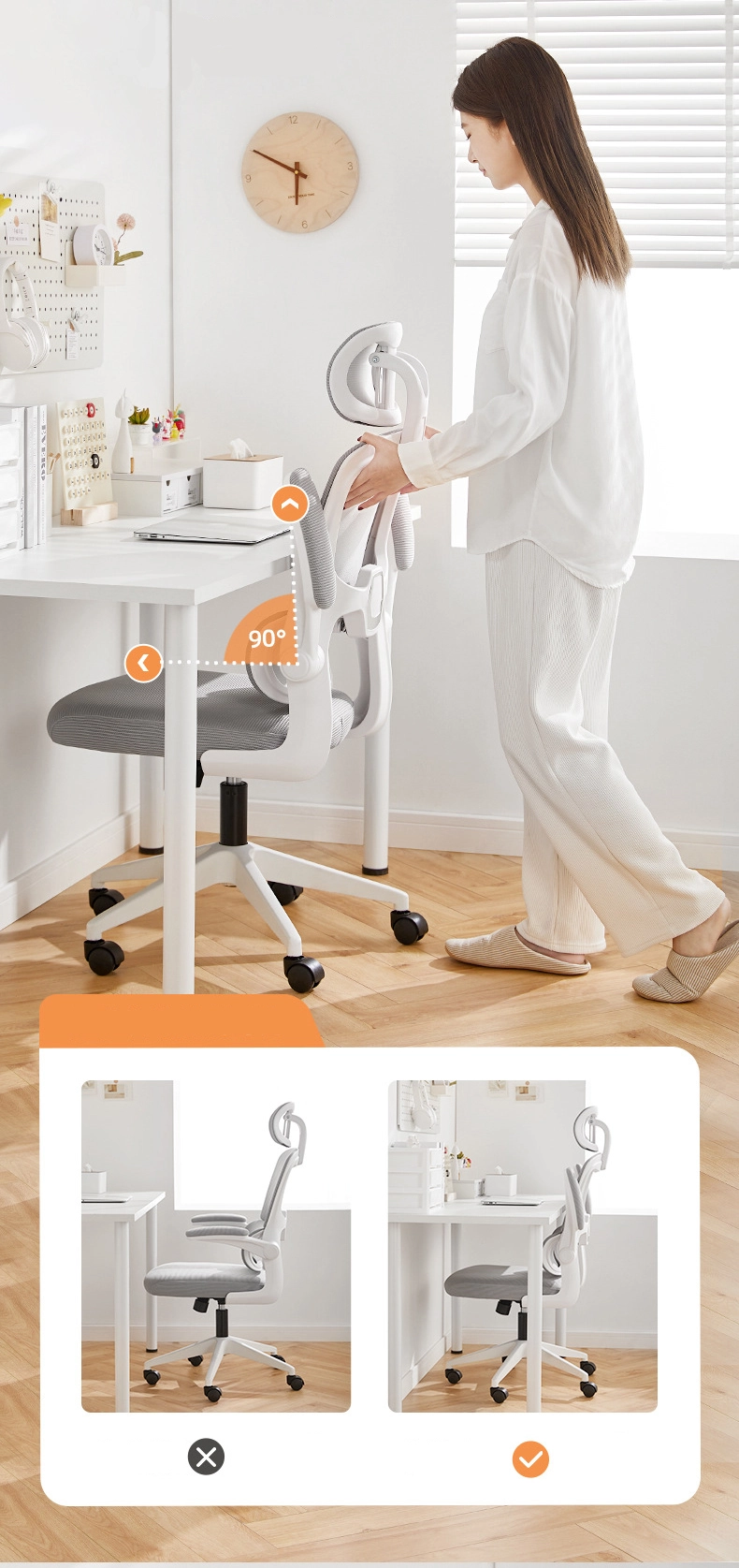 Ghế công thái học Trắng xám ANETO OC0445124 Ghế công thái học Trắng xám ANETO OC0445124